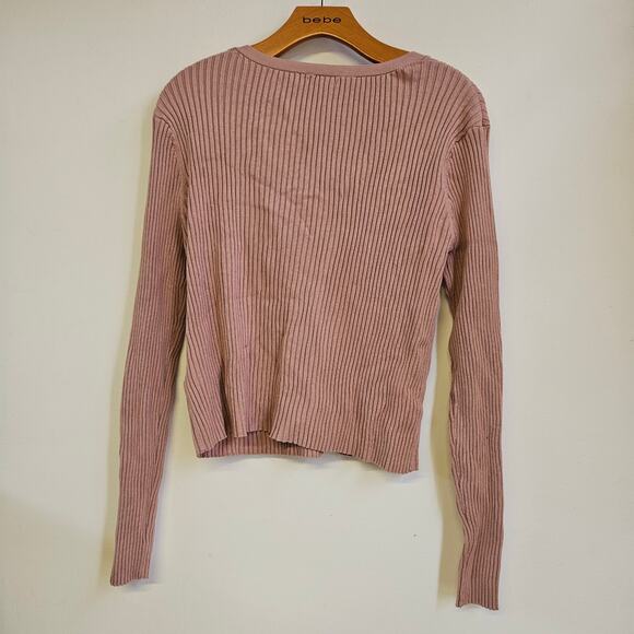 H&M Tan Button Front Ribbed Sweater Size L Minimalist Staple Capsule - Picture 3 of 9